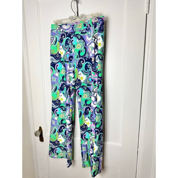 Jude Connally Trixxie Wide Leg Pants Green Purple Paisley Stretch XS Slinky Boho - Picture 1 of 8
